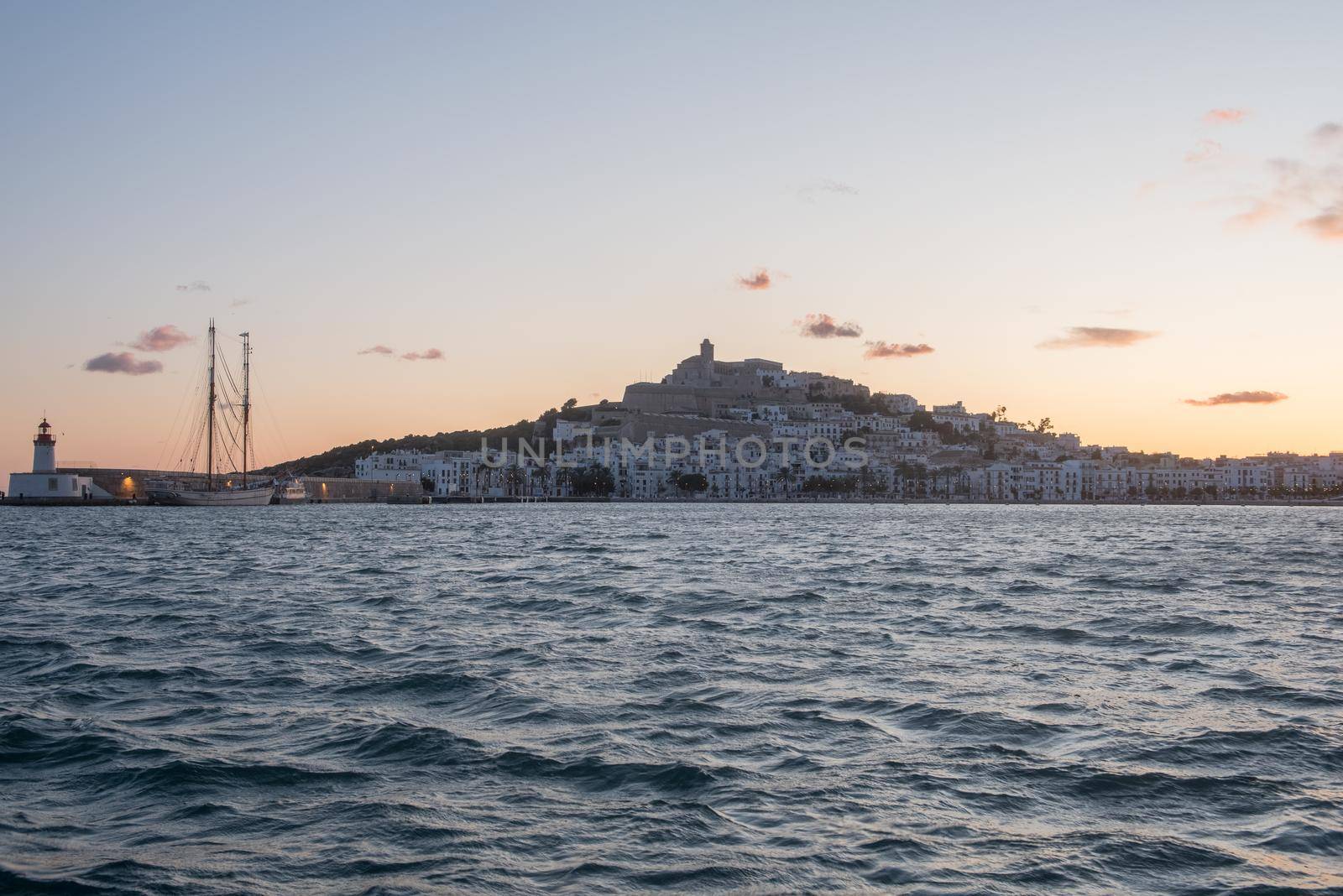 Cityscape of Dalt Vila from Marina Ibiza, Ibiza, Spain