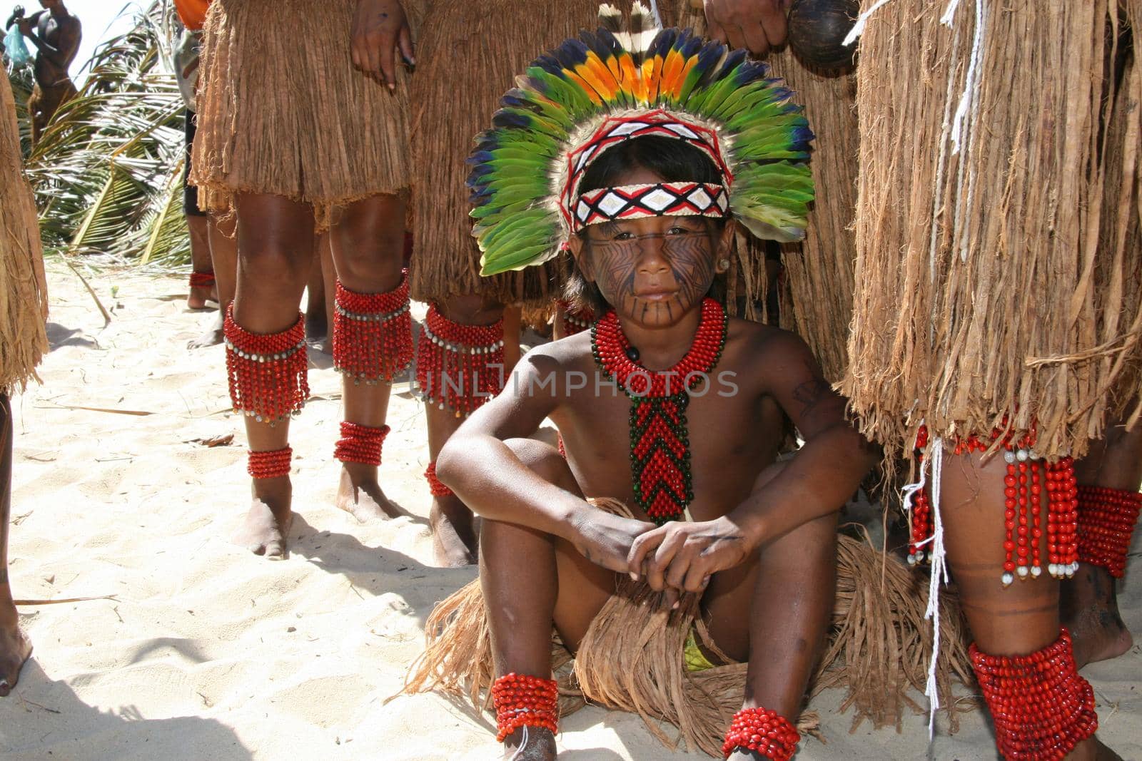santa cruz cabralia, bahia, brazil - april 17, 2008: Indigenous people from Etina Pataxo are seen during indigenous games from the Coroa Vermelha village in the city of Santa Cruz Cabralia.