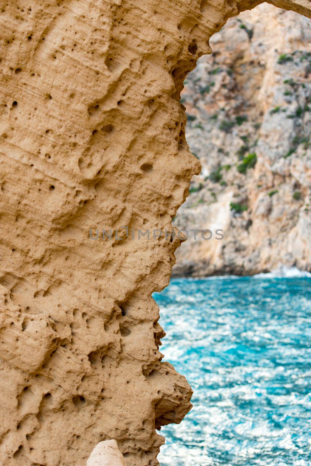 Ibiza, Spain - september 1 2019: Sa pedrera de Cala de Hort, Atlantis at late afternoon