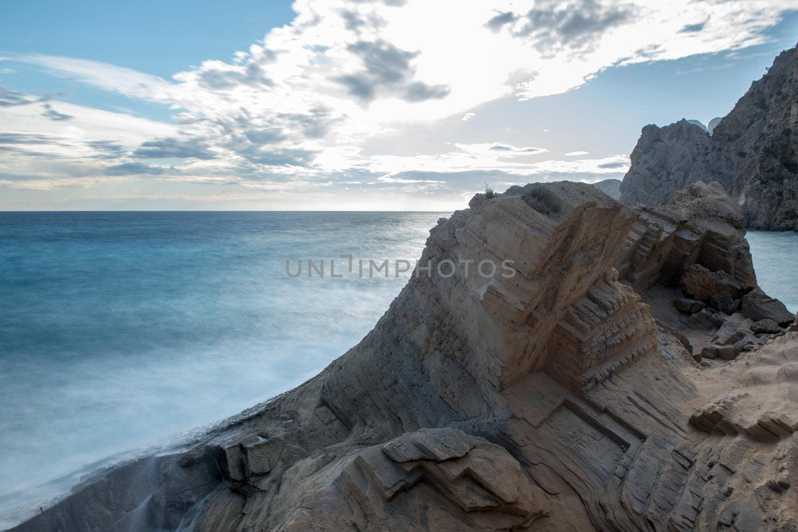 Ibiza, Spain - september 1 2019: Sa pedrera de Cala de Hort, Atlantis at late afternoon