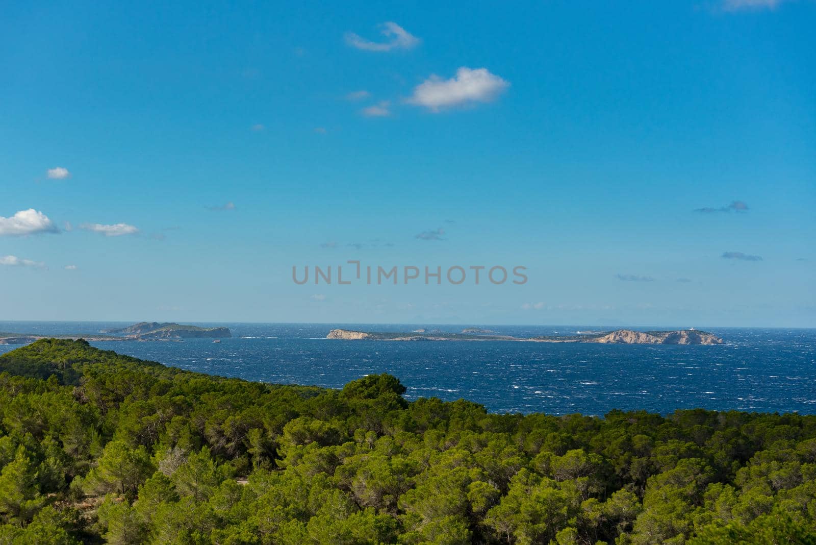 Panoramic view of the city of Sant Antoni de Portmany in Ibiza, Spain