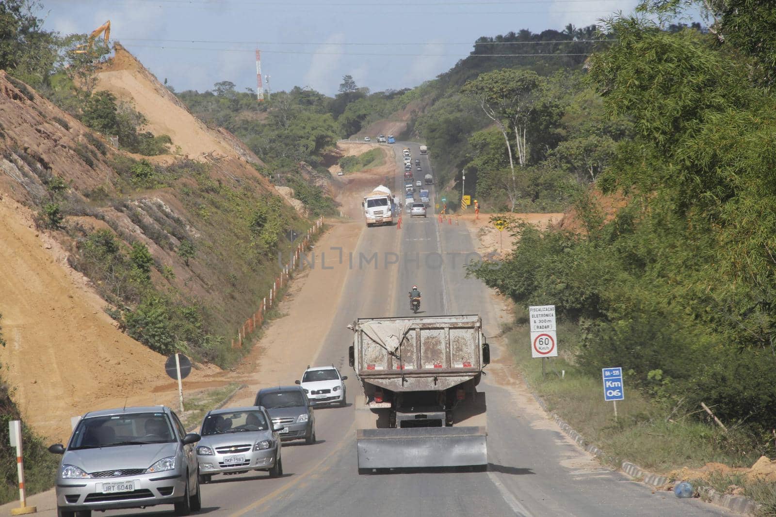 camacari, bahia, brazil - february 7, 2013: duplication work on the BA 335 highway, the road that links Salvador to Camacari and the Petrochemical Complex.
