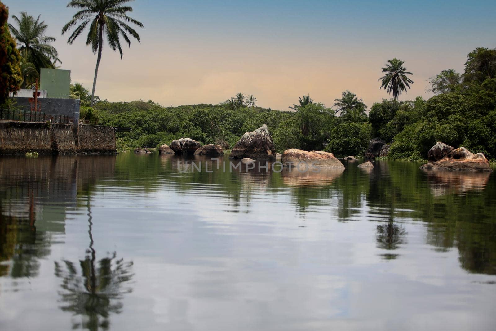 lauro de freitas, bahia, brazil - november 20, 2017: View of the river Joanes in the region of Lauro de Freitas. the water of the river receives domestic sewage from the metropolitan region of Salvador.