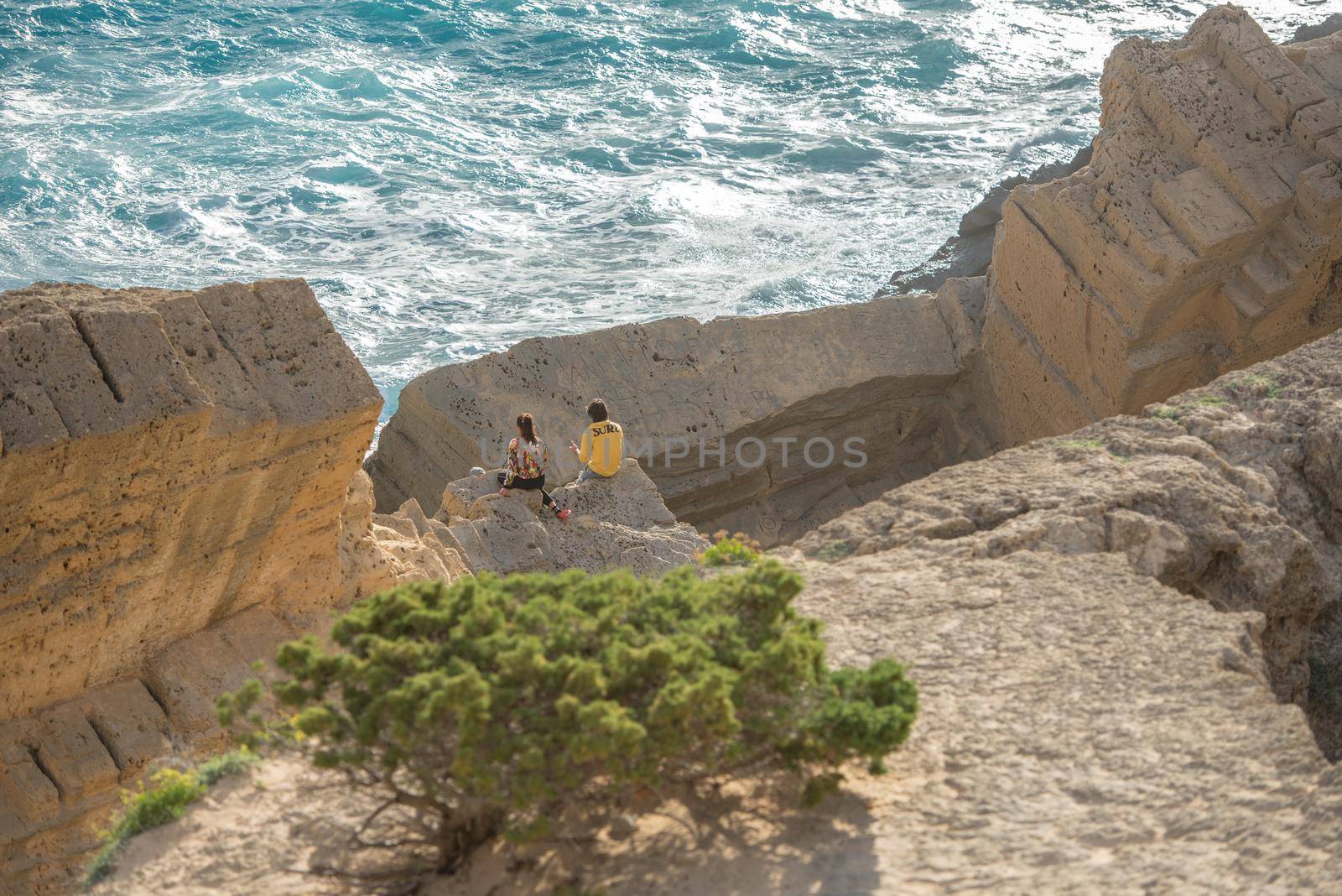 Ibiza, Spain - september 1 2019: Sa pedrera de Cala de Hort, Atlantis at late afternoon