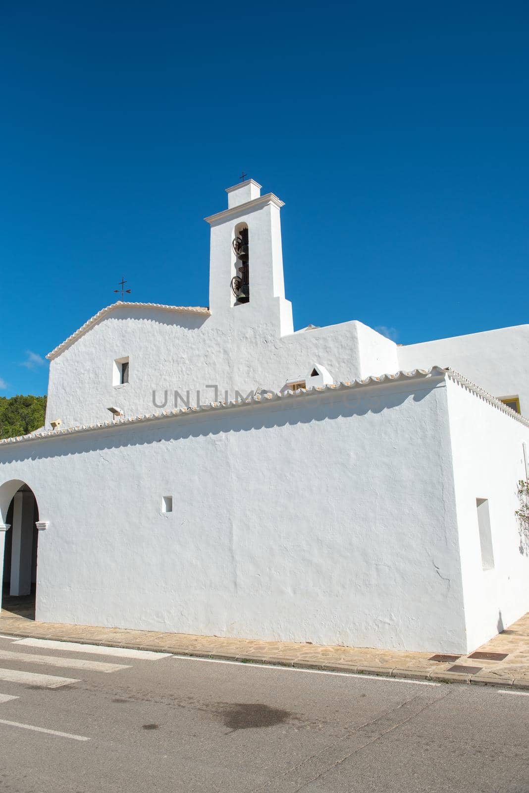 Old White Church of Sant Mateu de la Albarca, Ibiza, Spain.