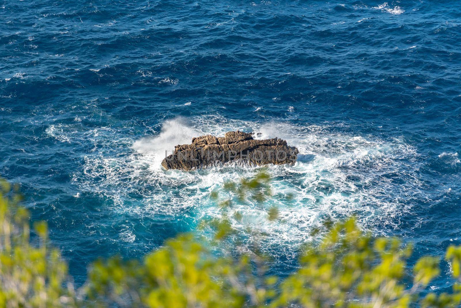 Turquoise waters in Es Portitxol, Ibiza, Spain. Hidden bay on the Island of Ibiza, in Sant Joan de Labritja.