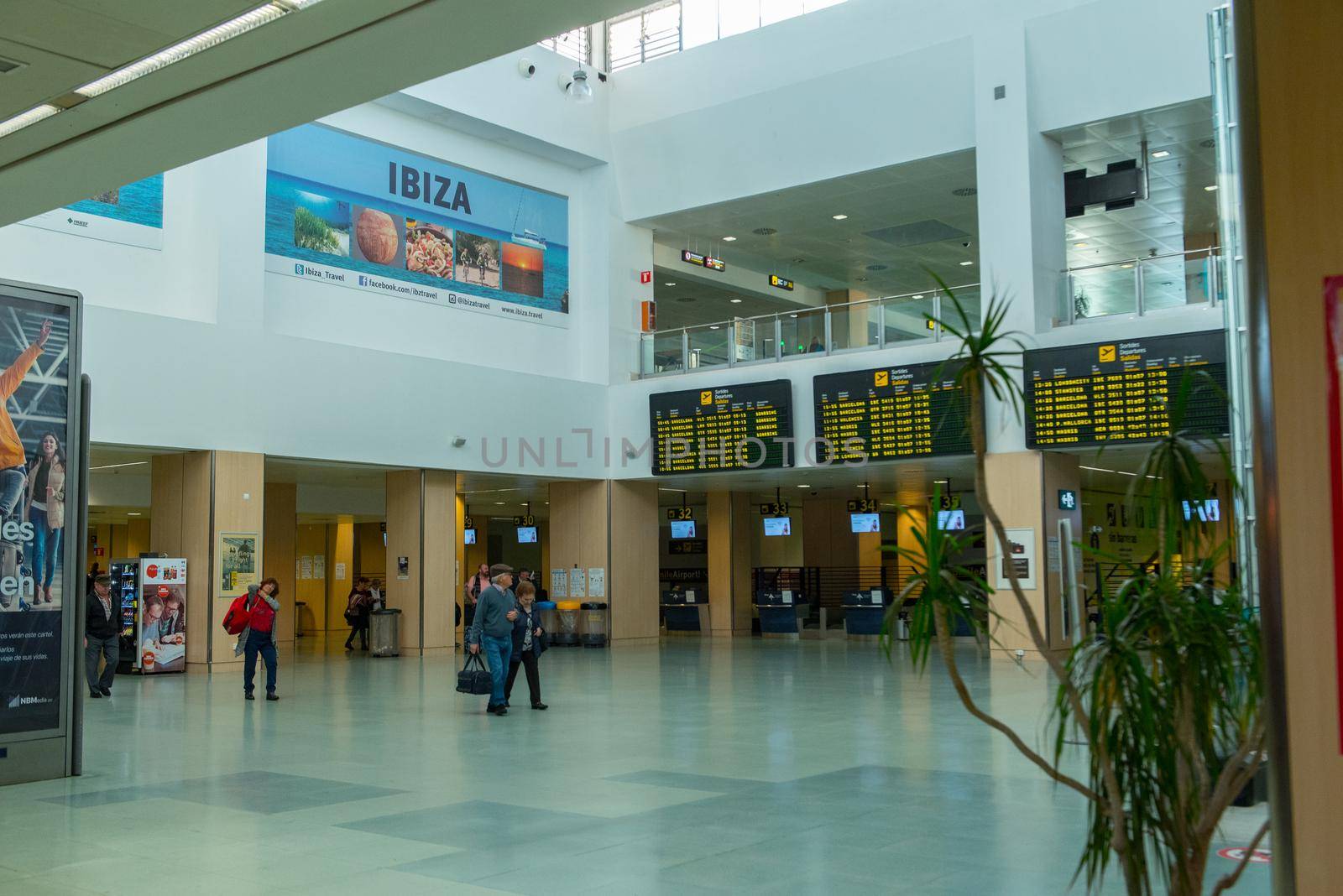 Ibiza, Spain : 2019 November 04 : Hall principal of Ibiza international airport plateaux with extremely dramatic baclight, Ibiza, balearic island