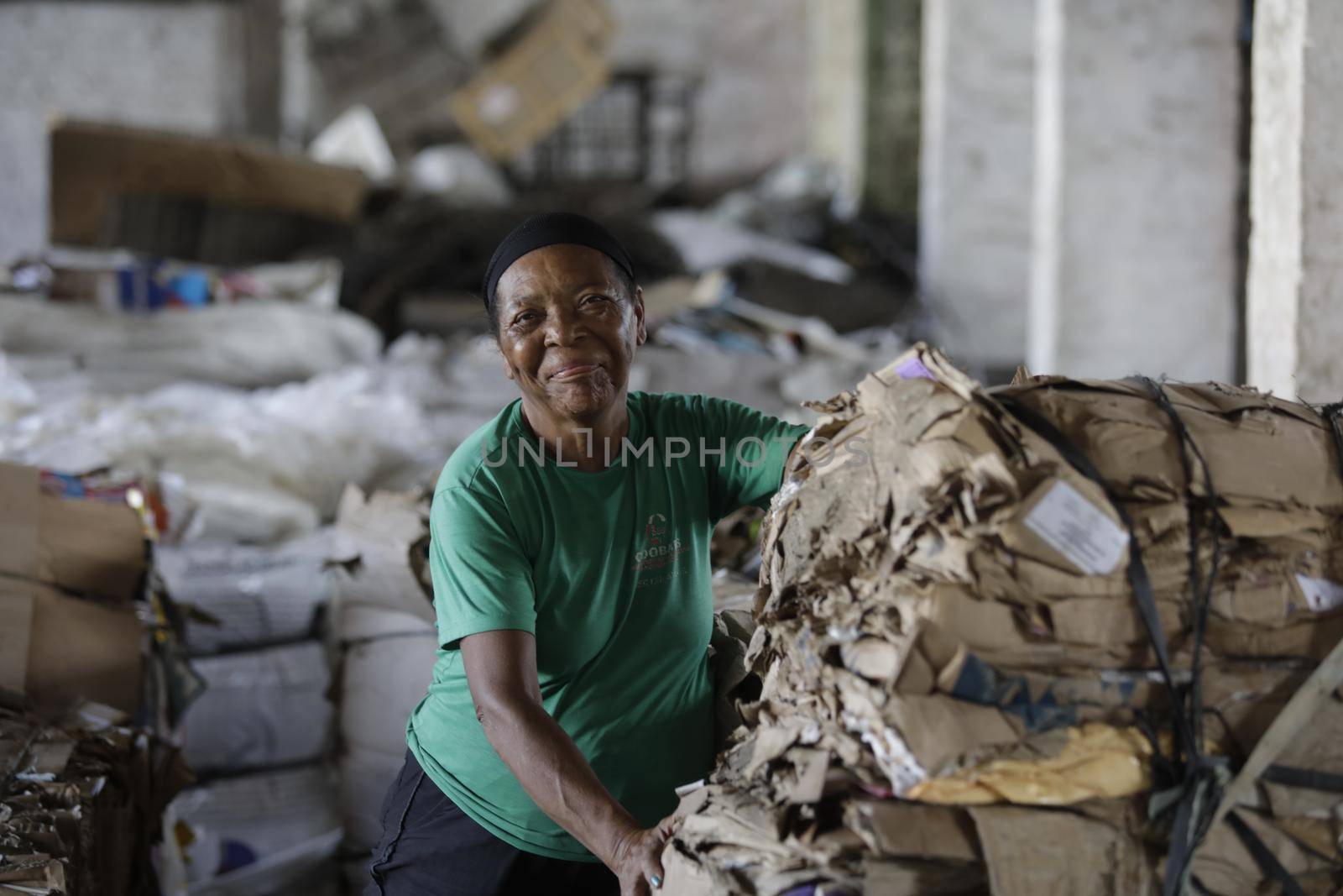 feira de santana, bahia, brazil - may 15, 2019: person sorting material to be recycled in a cooperative in the city of Feita de Santana.