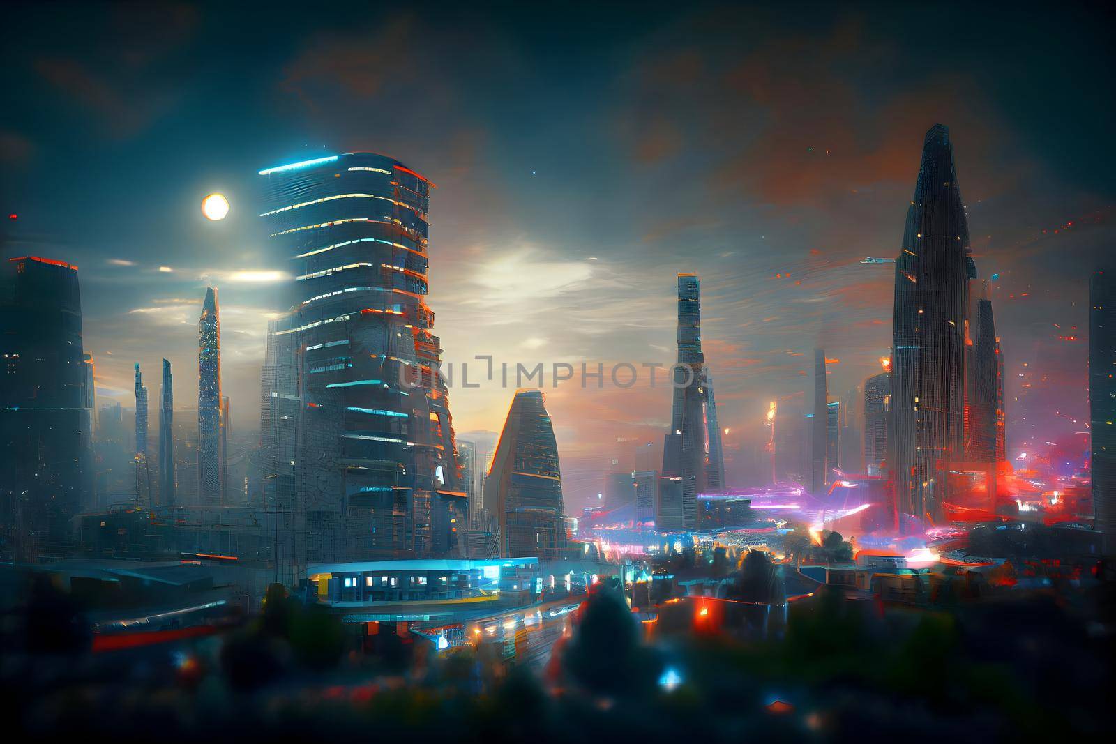 abstract futuristic night utopian cityscape, neural network generated art by z1b
