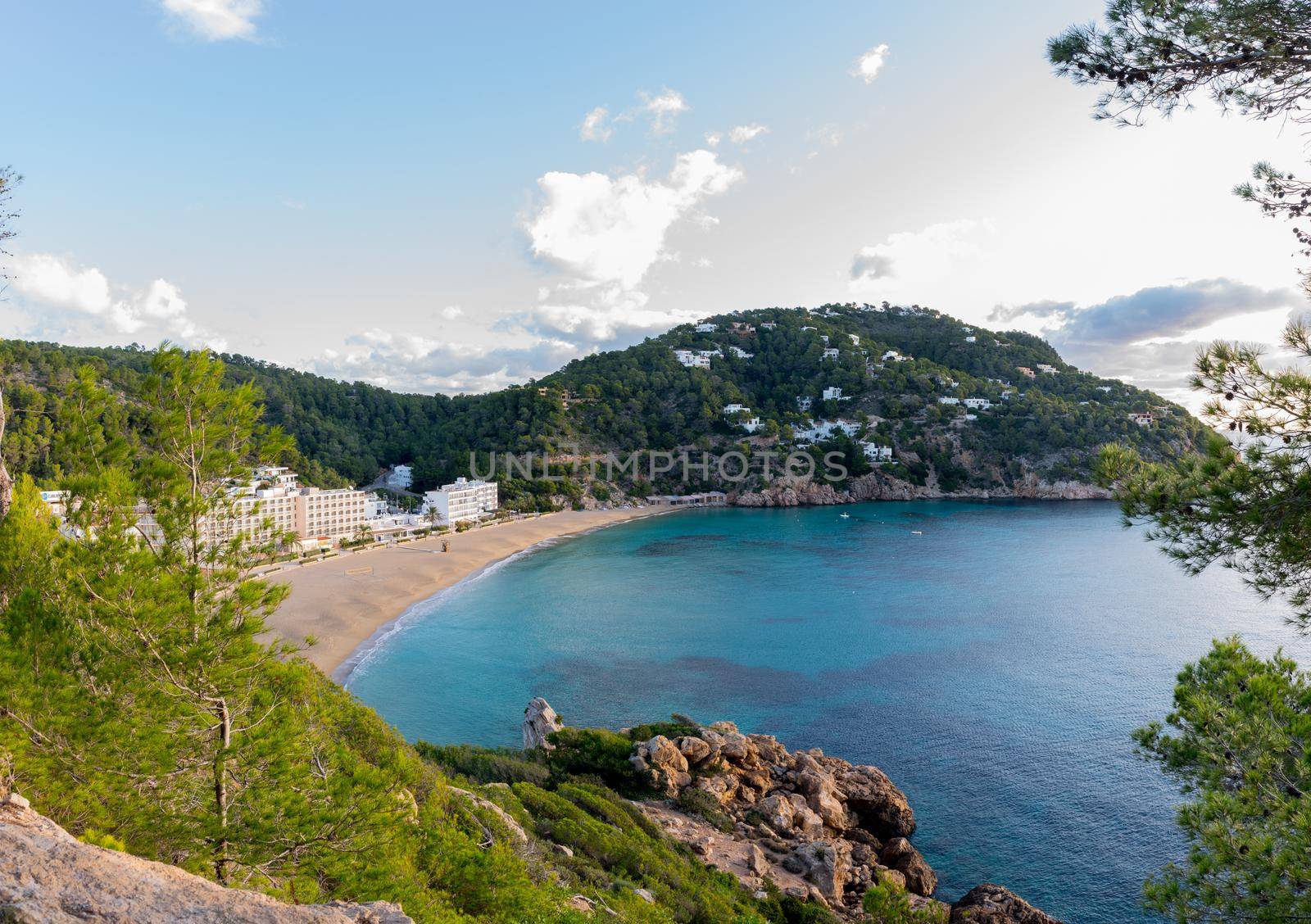 Ibiza Cala Sant Vicent also San Vicente aerial in Balearic Islands