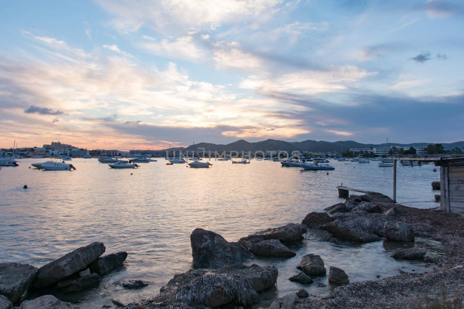 Talamanca Bay in Summer, Ibiza, Balearic Island, Spain : October 29 2015 :  Talamanca Bay in Summer, Ibiza, Balearic Island, Spain