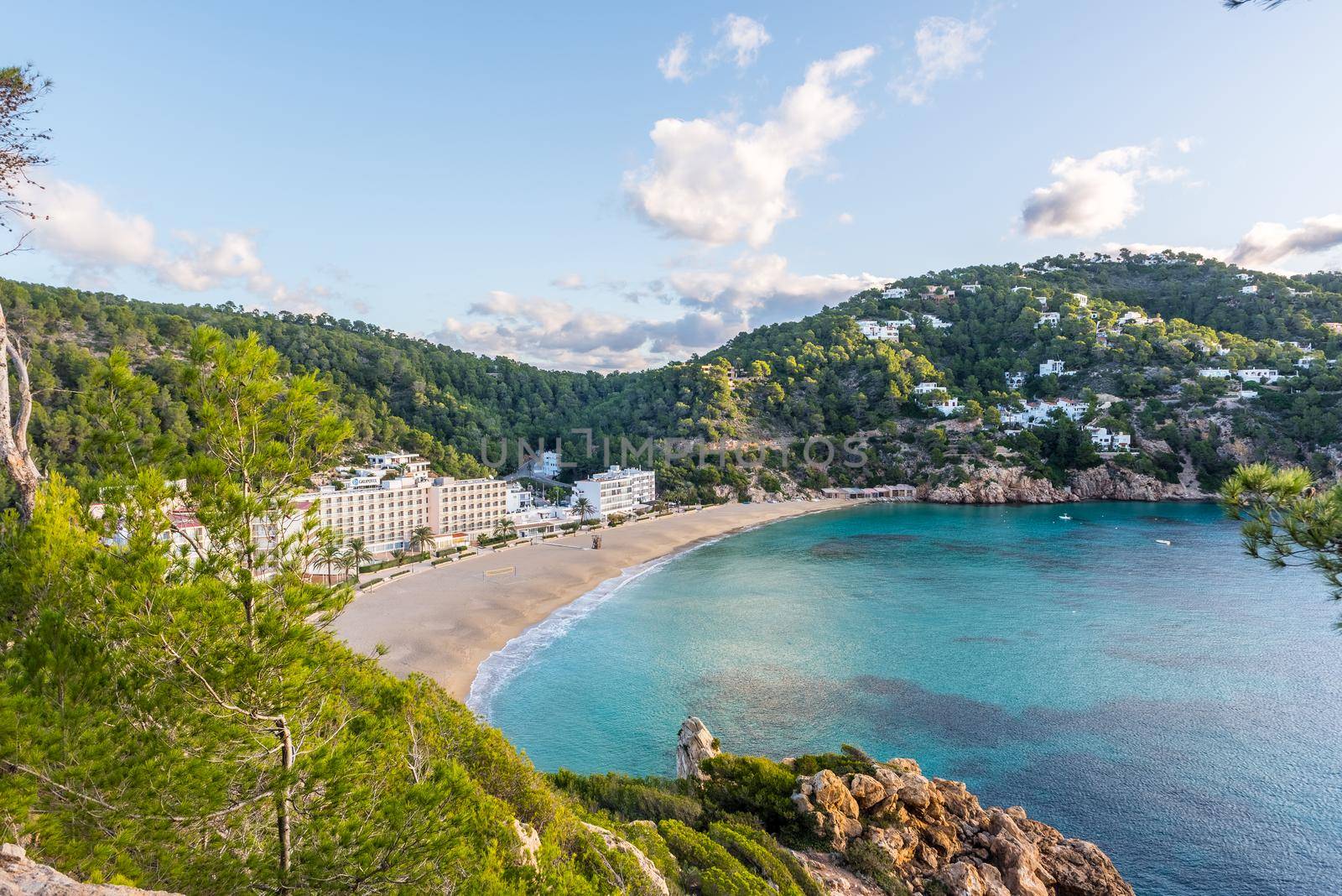 Ibiza Cala Sant Vicent also San Vicente aerial in Balearic Islands