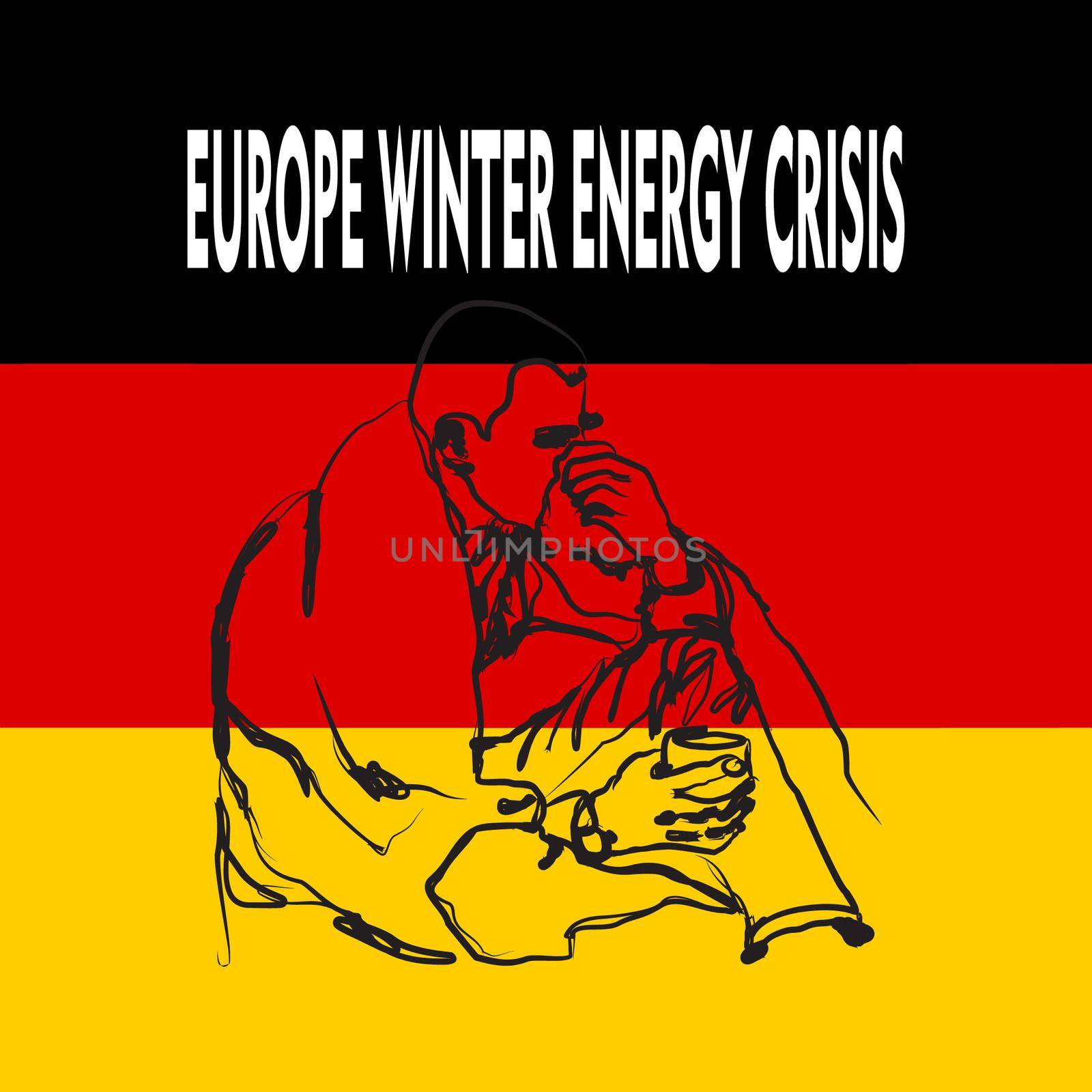 Hand drawn illustration of cold person on German flag background. useful for posters, pamphlets, wall decorations to invite people to be aware of energy that is increasingly expensive and scarce
