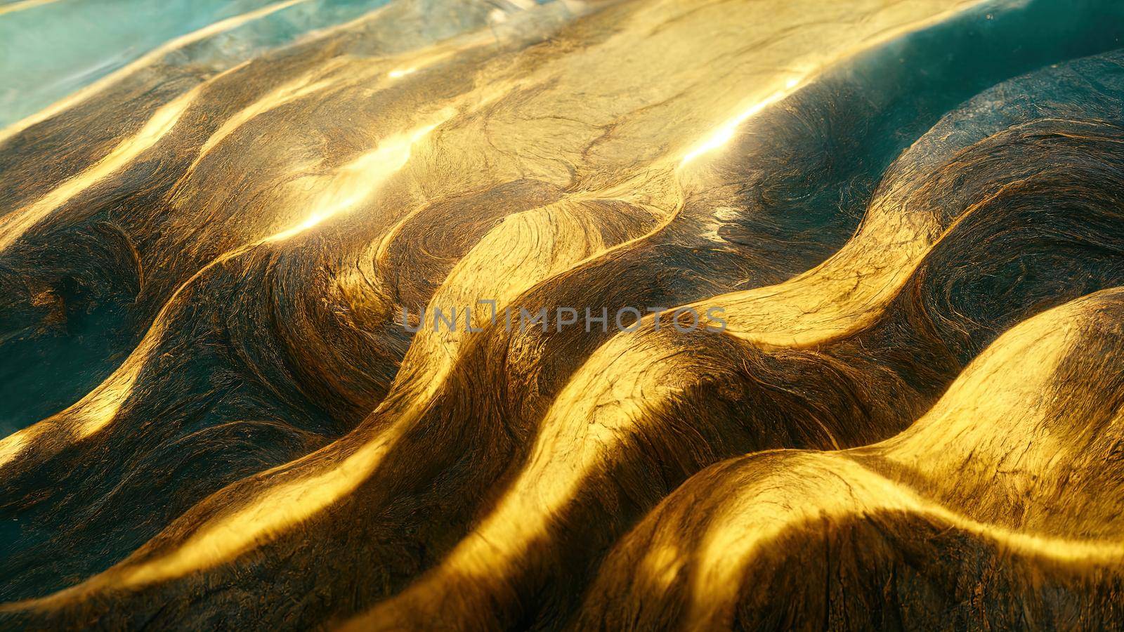 Golden sands and dunes in abstract drawings iridescent in the sun.