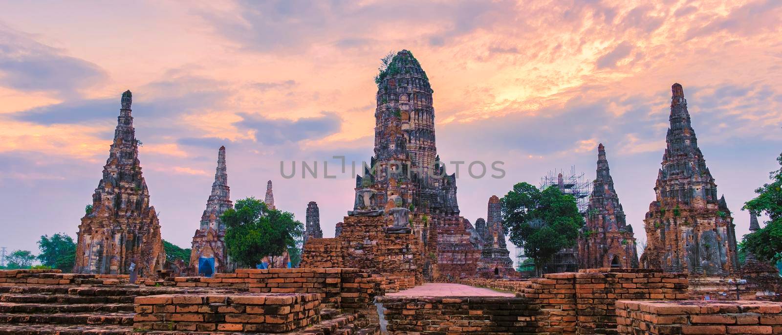 Ayutthaya, Thailand at Wat Chaiwatthanaram during sunset in Ayutthaya Thailand