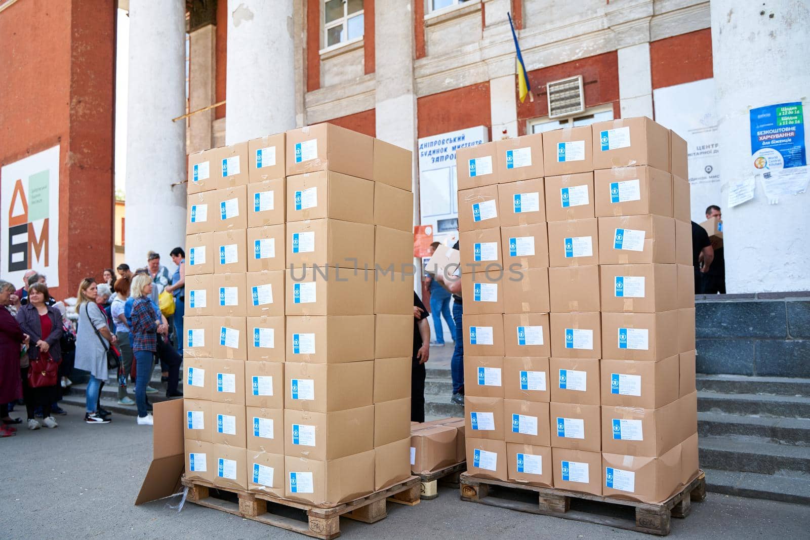 A batch of humanitarian aid was delivered to the volunteer center to help temporarily displaced persons. Dnipro, Ukraine - 06.30.2022