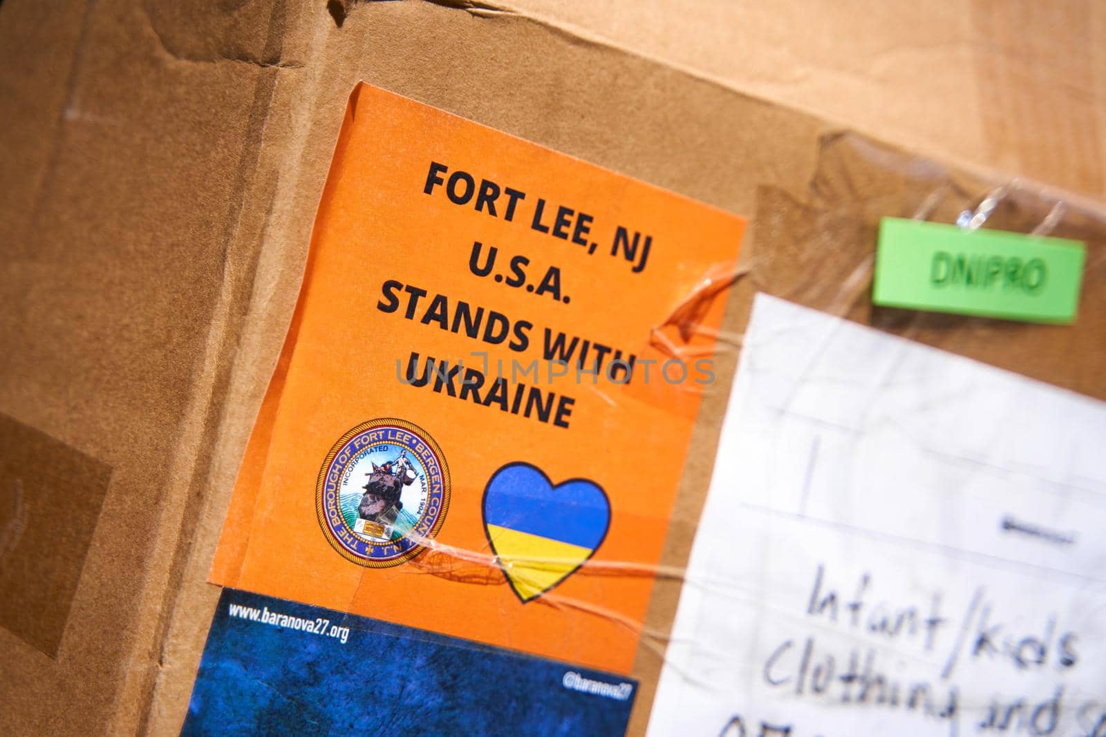 truck with humanitarian aid boxes for Ukraine from USA. Dnipro, Ukraine - 06.30.2022