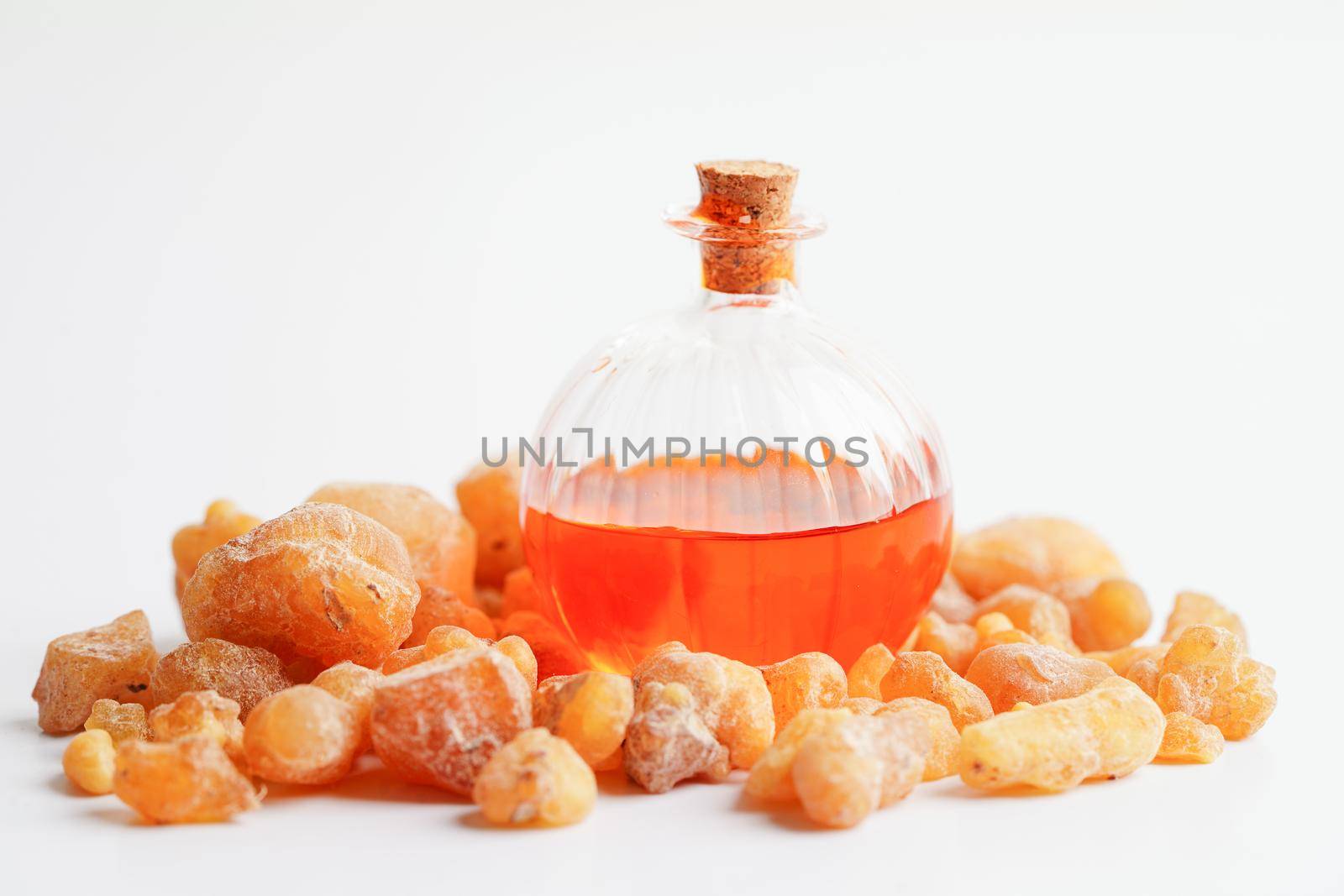Frankincense or olibanum aromatic resin used in incense and perfumes.