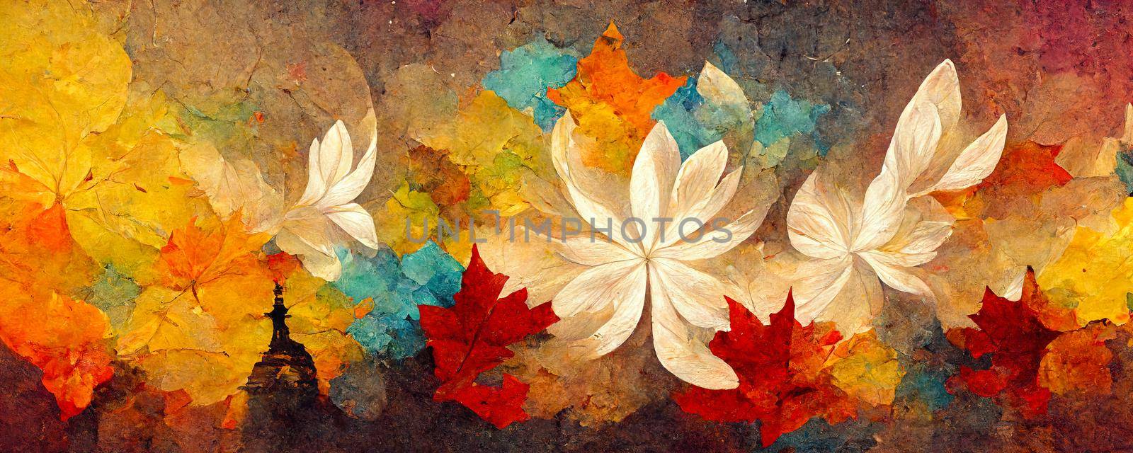 abstract flower illustration, creative flower background, autumn still life by TRMK