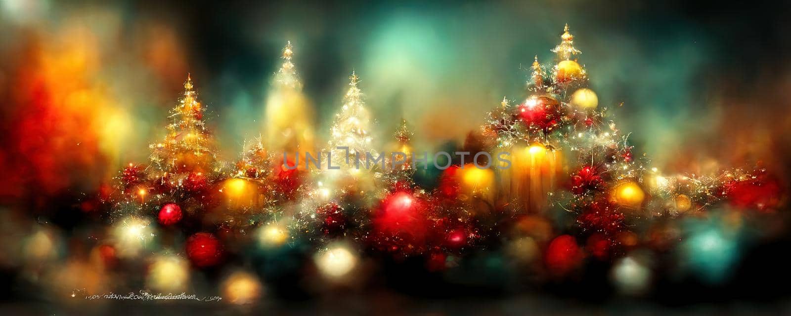 New Year's warm background with copy space in warm colors with Christmas decorations and Christmas tree branches.