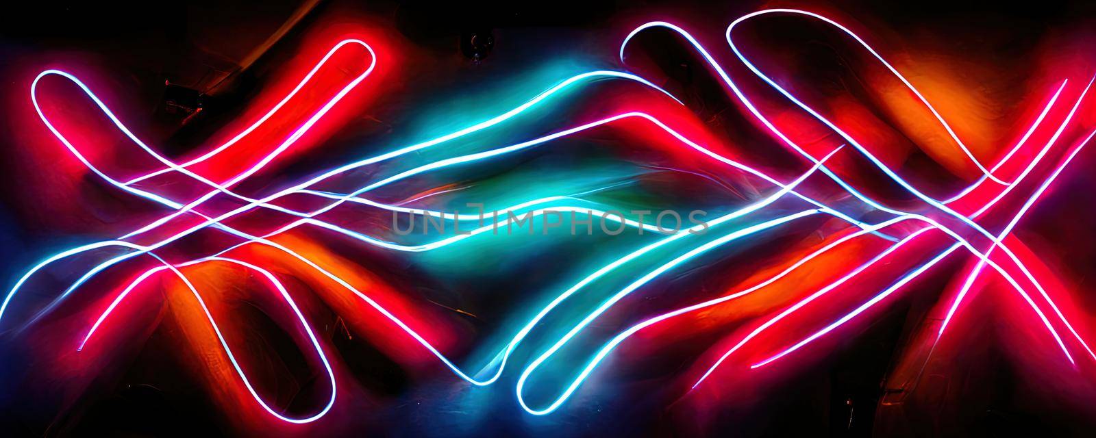abstract rays of neon in red and blue colors on a black background.