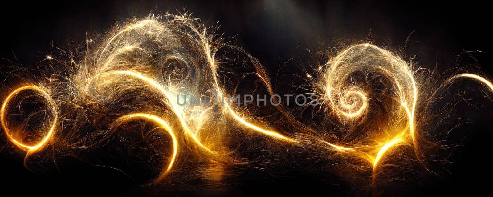movement of fire with sparks and flashes in the form of an abstract pattern on a black background.