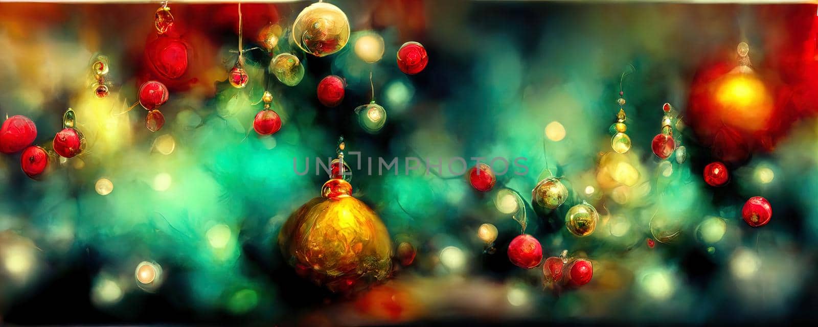warm Christmas background of toys in vintage colors with a soft glow.