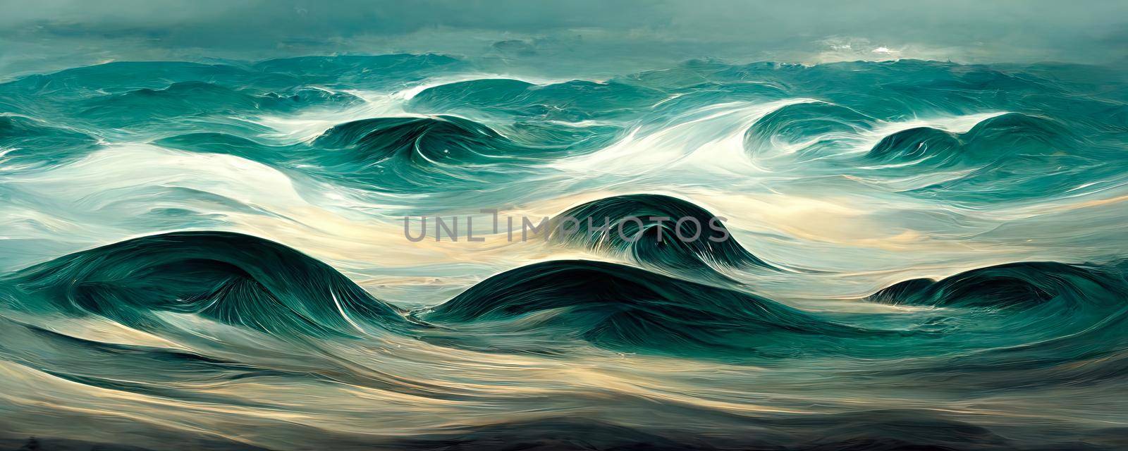 turquoise sea with waves, Colorful abstract wallpaper texture background illustration by TRMK