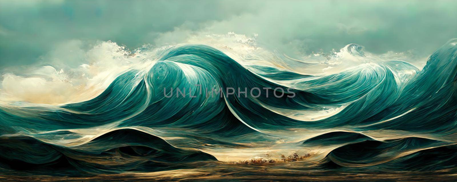 turquoise waves on the sea, Colorful abstract wallpaper texture background illustration by TRMK