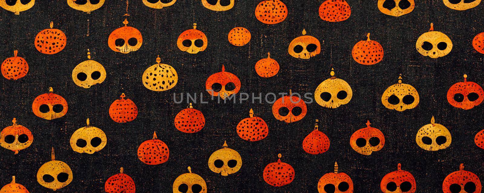 black background with orange and yellow pumpkins in the form of a pattern.