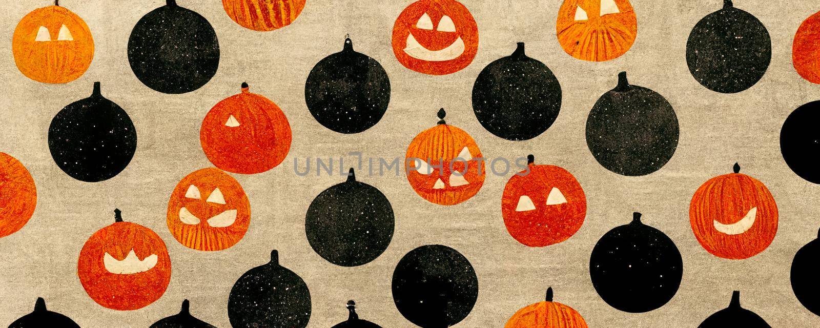 abstract halloween pattern on orange and black pumpkin fabric.