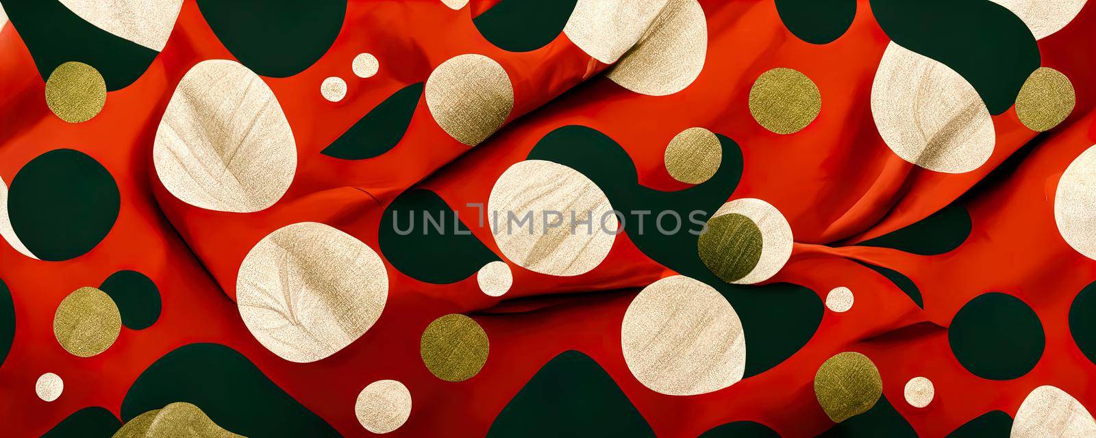 Christmas warm fabric with white and green circles on a red background, Colorful abstract wallpaper texture background illustration by TRMK