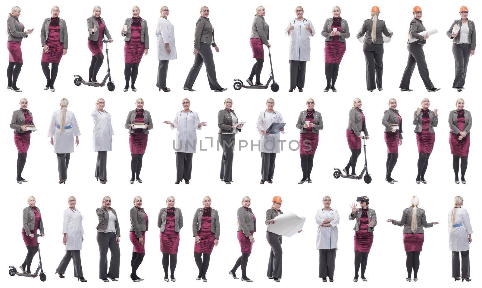 set of images of a woman in full growth. displays many concepts