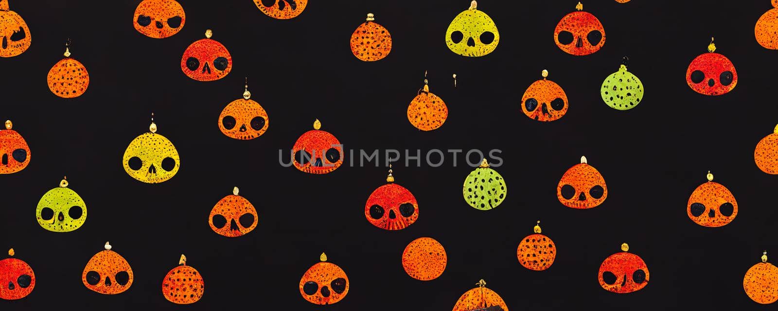 abstract drawing in the style of Halloween with pumpkins on a black background.