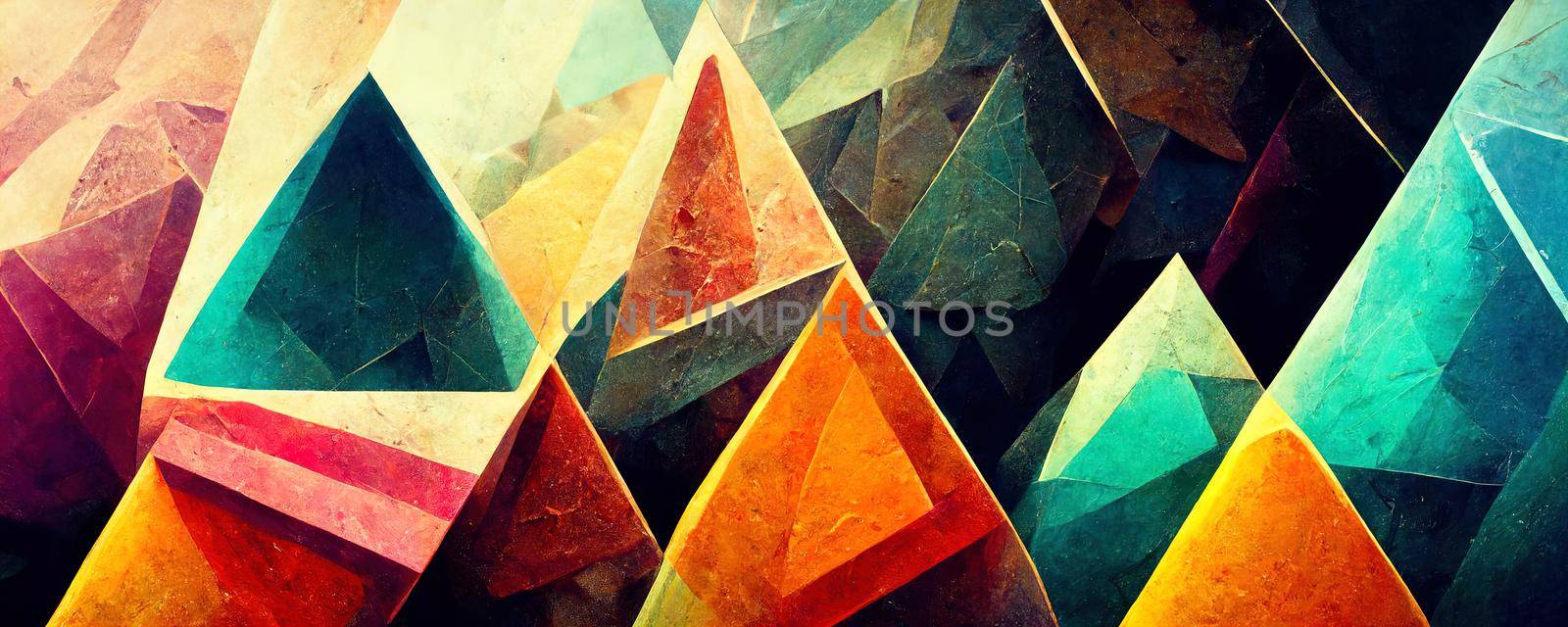 texture in the form of multi-colored relief triangles.
