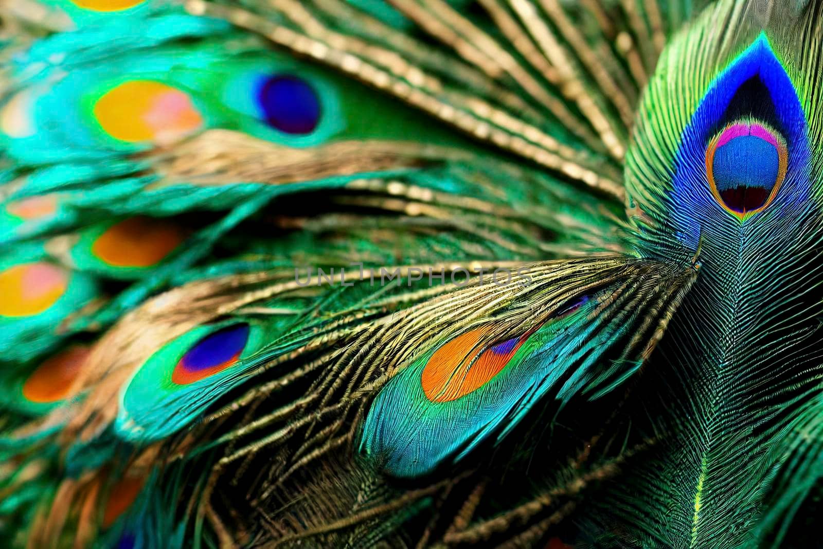 Close-up Peacocks, colorful details and beautiful peacock feathers