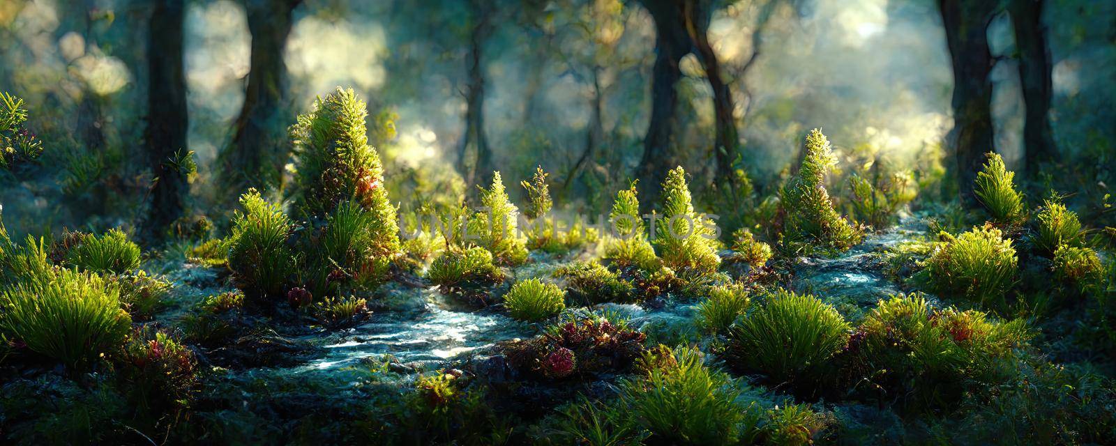 Magic fairytale forest with lake in fantasy style by TRMK