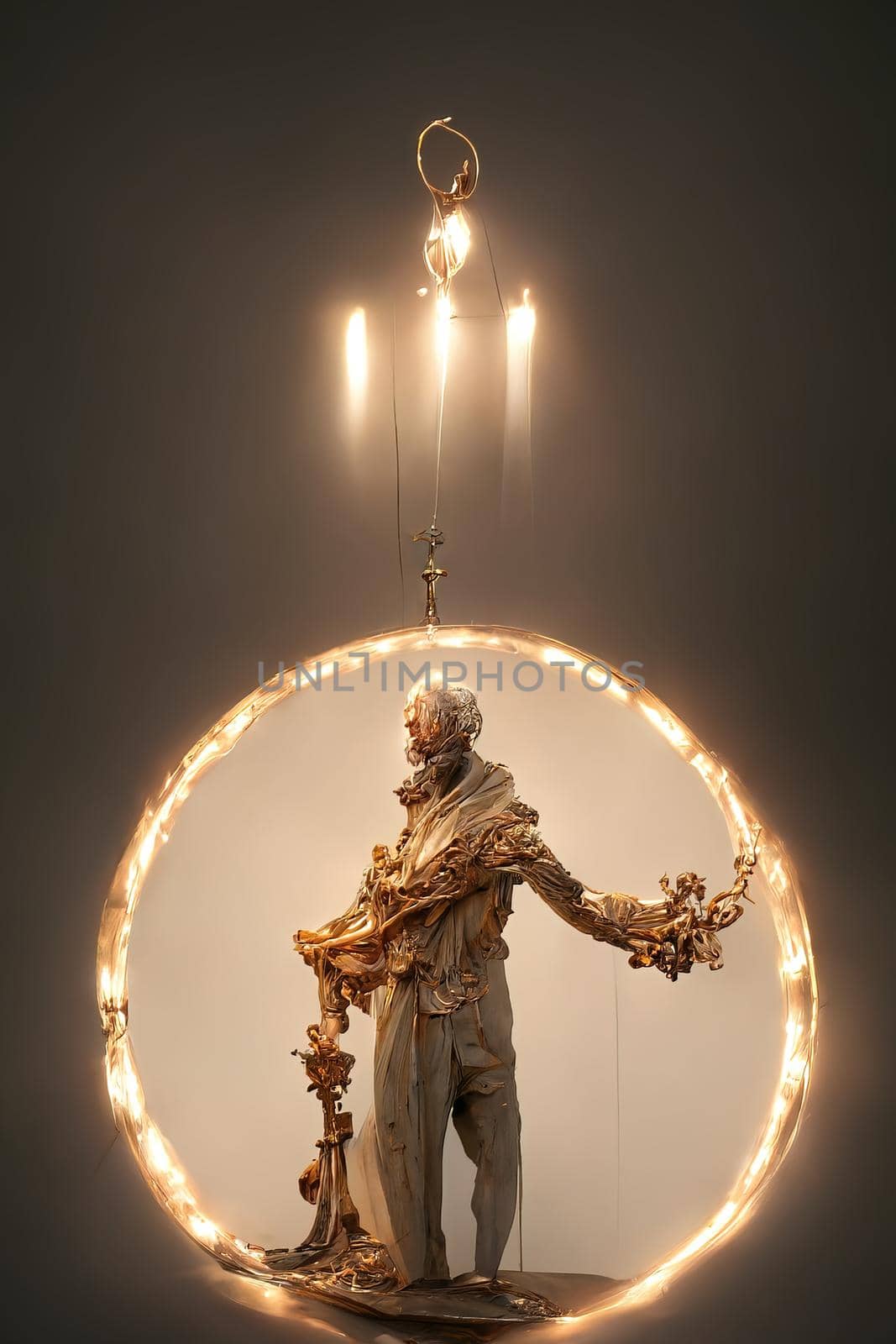 Abstract baroque sculpture of man of light,3d illustration