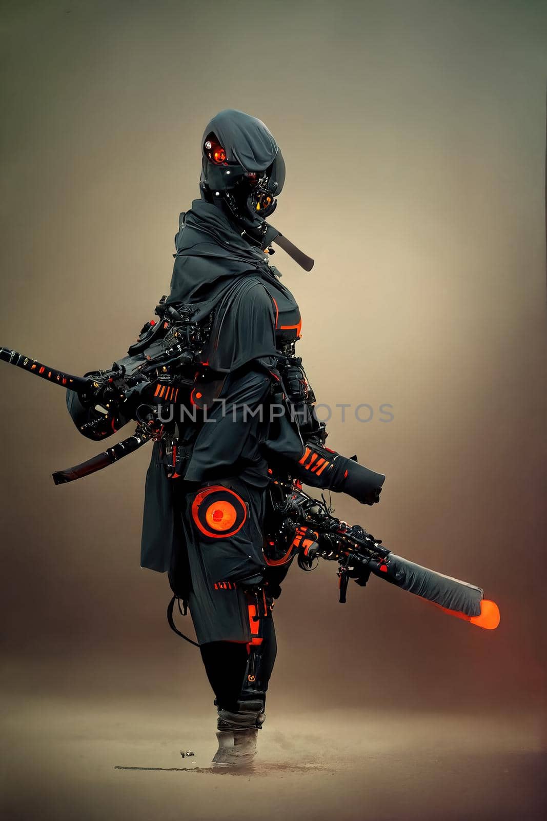 Modern ninja from the future, 3d illustration