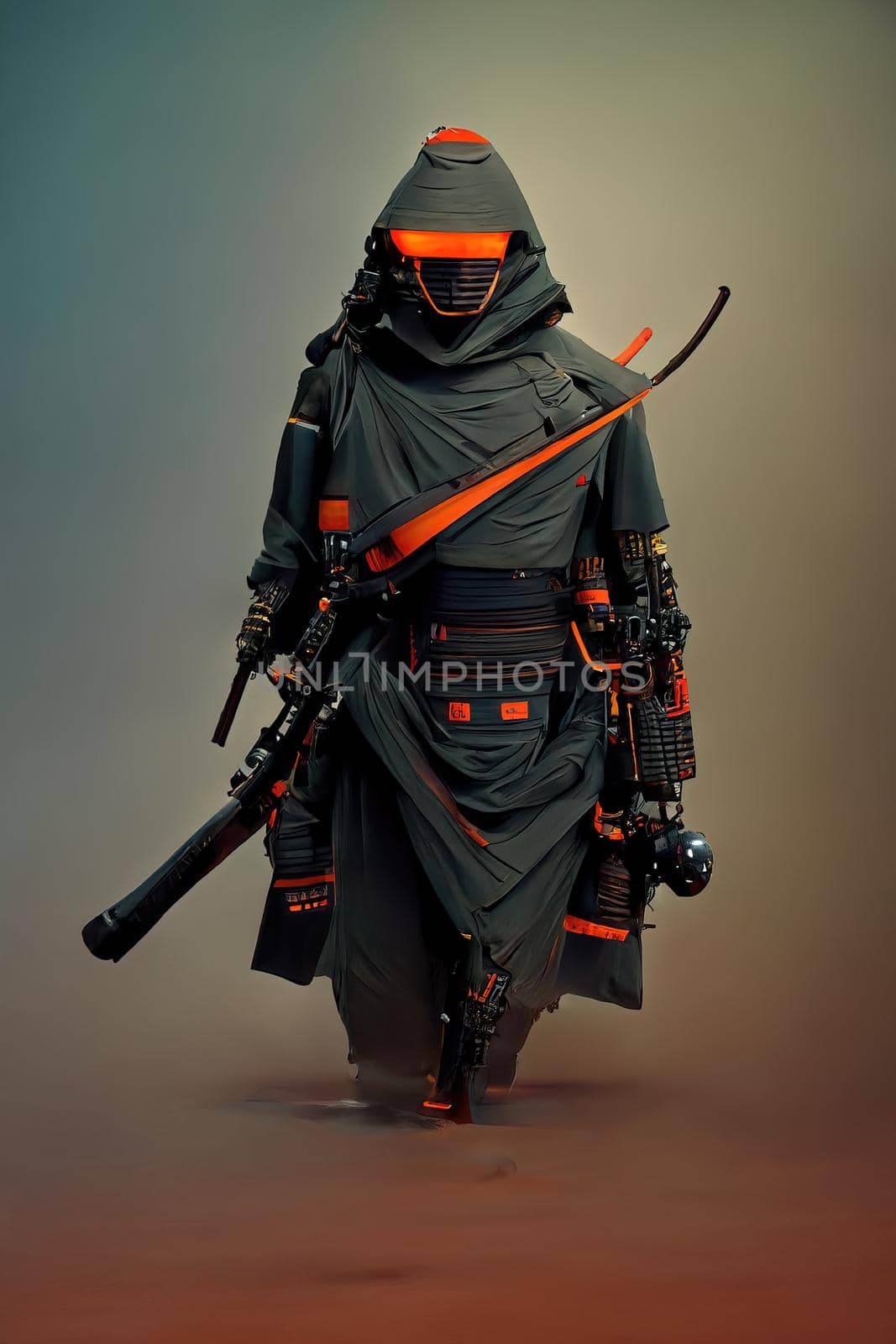 Modern ninja from the future, 3d illustration