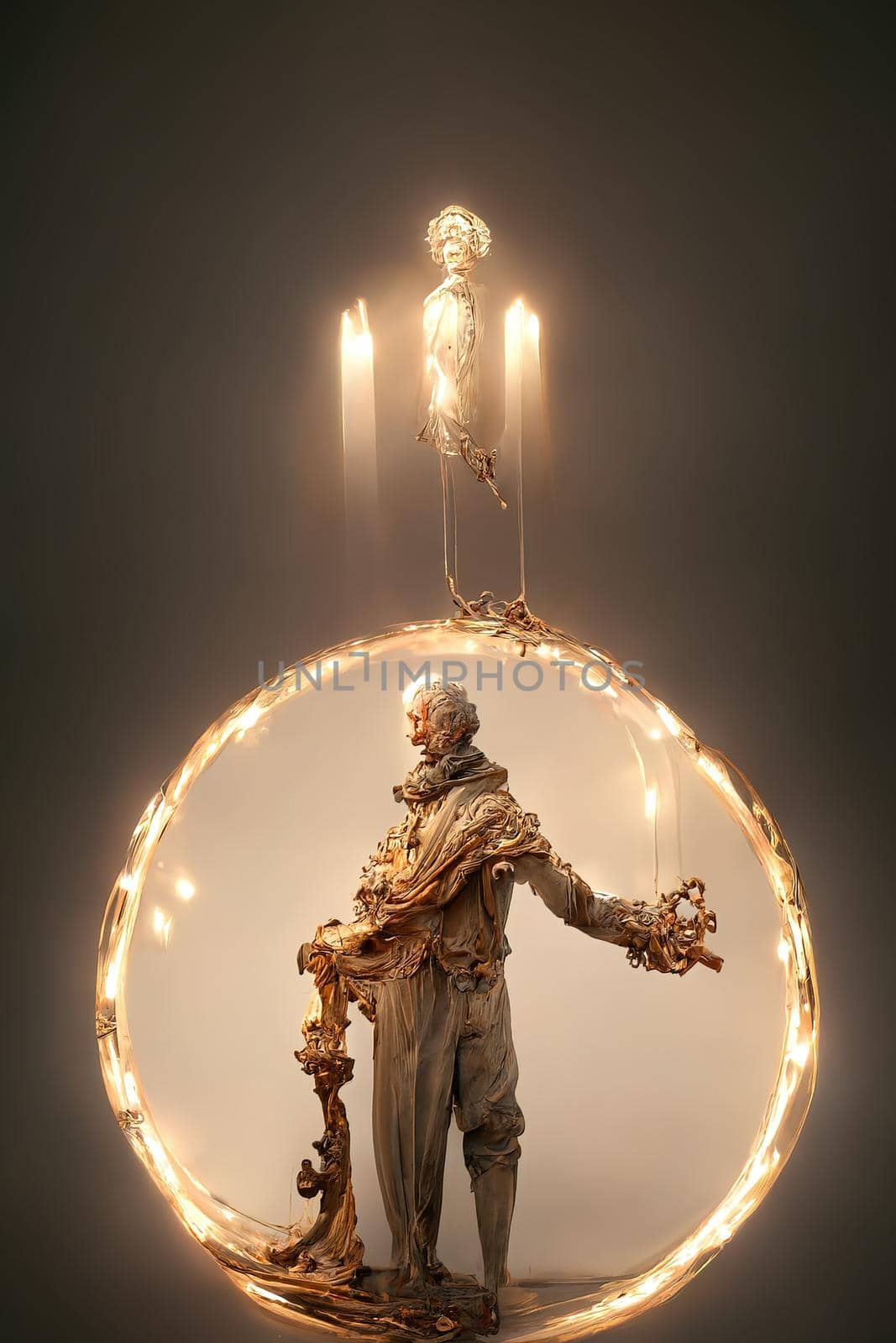 Abstract baroque sculpture of man of light,3d illustration