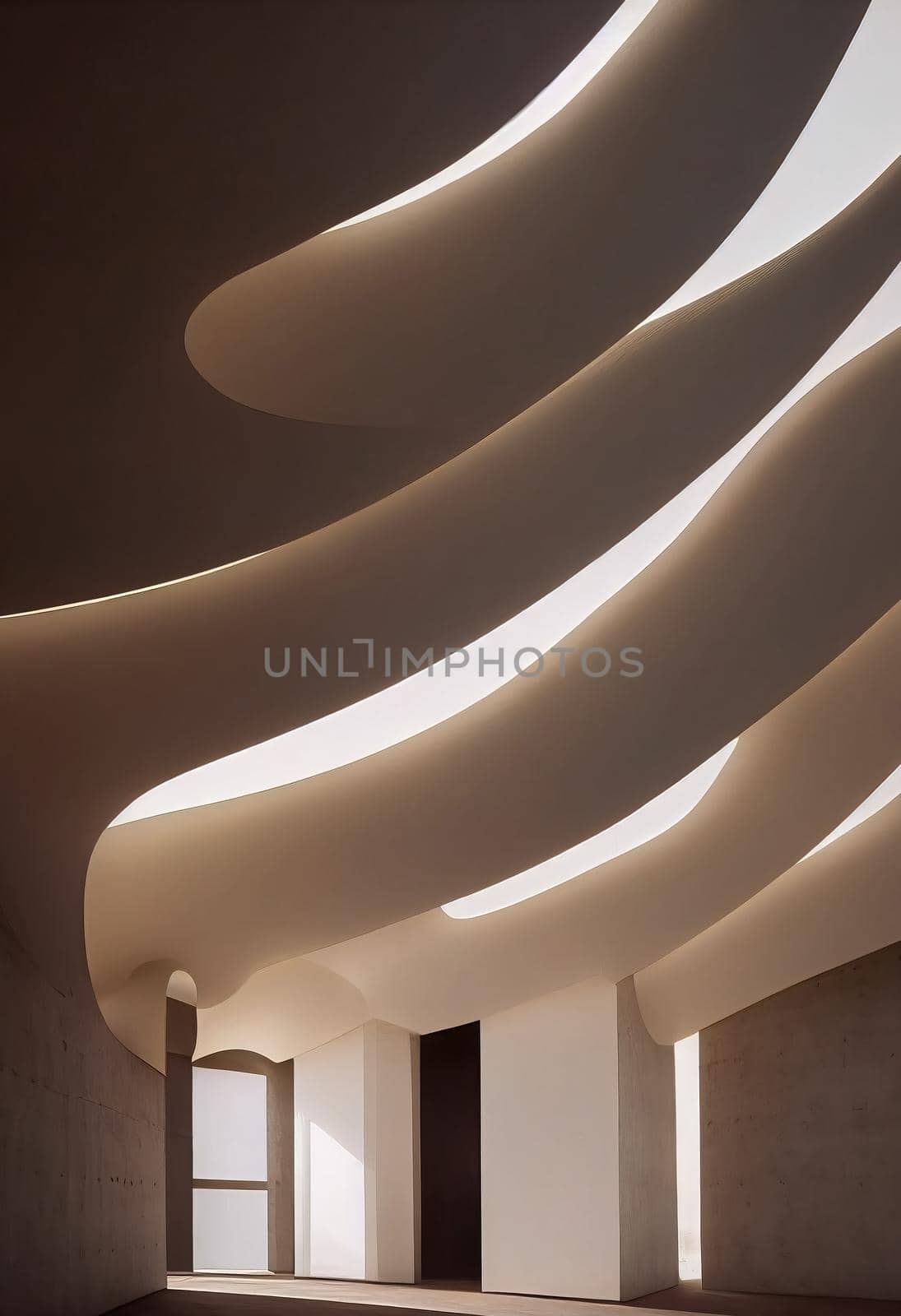 Interior shot of a modern contemporary futuristic chapel, 3d illustration