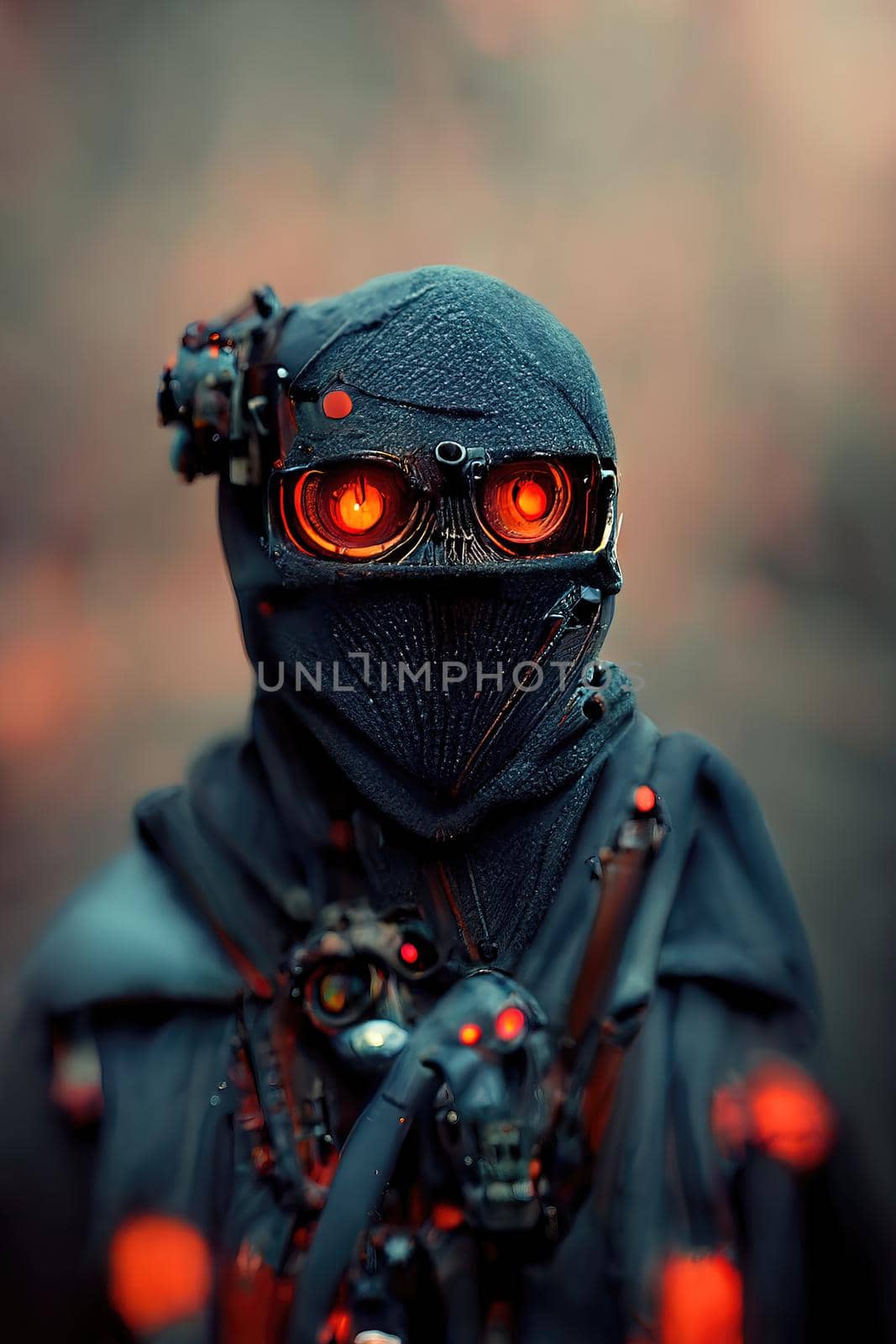 Modern ninja from the future, 3d illustration