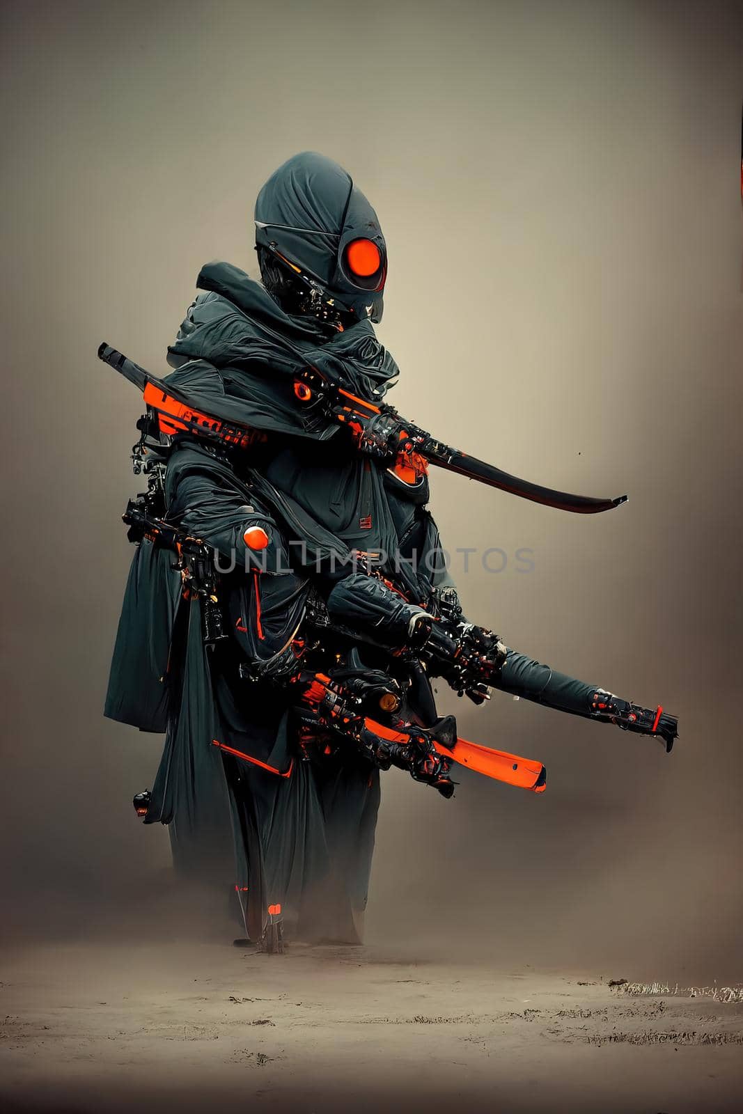 Modern ninja from the future, 3d illustration