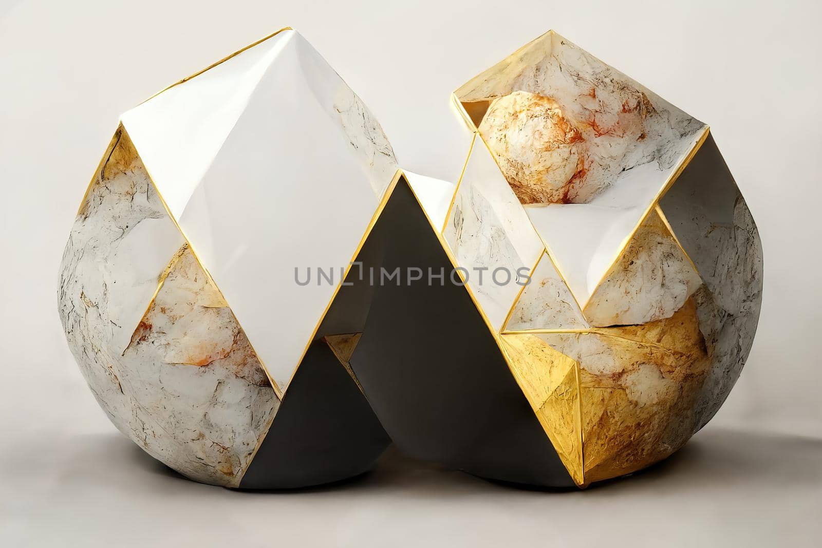 Abstract primitive shapes made of marble, 3d illustration