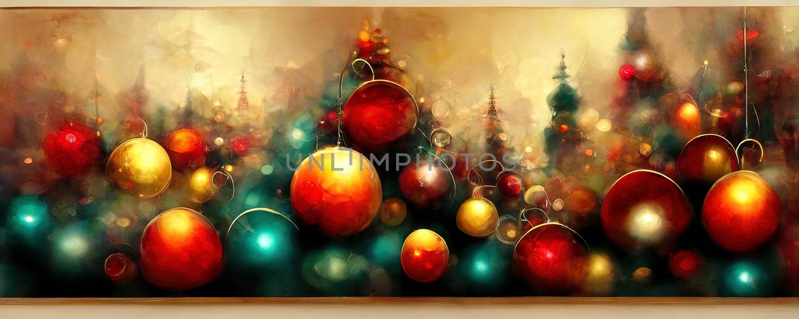 New Year's warm background with copy space in warm colors with Christmas decorations and Christmas tree branches.