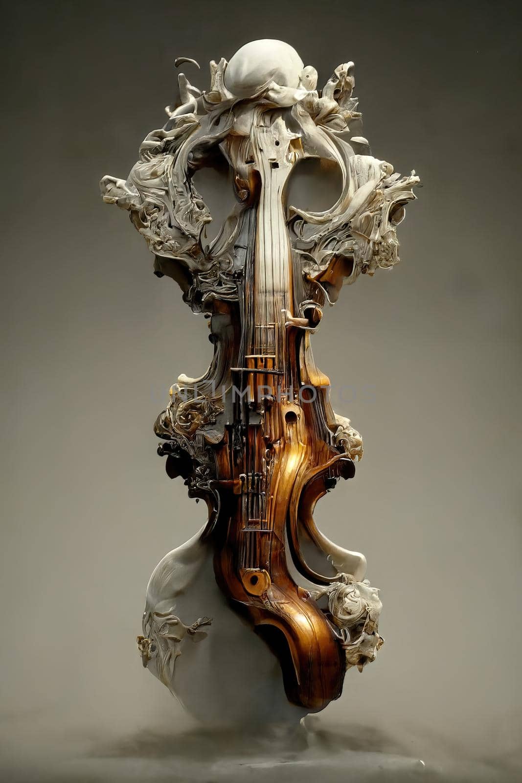 Picture of baroque violin statue, intricate details, 3D illustration