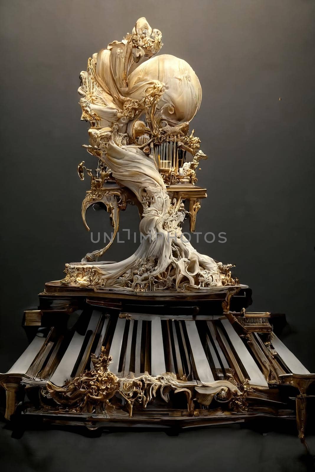 Sculpture of baroque piano, 3d render by Farcas