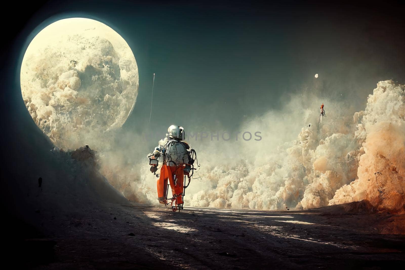 Man going on the moon, 3d render by Farcas