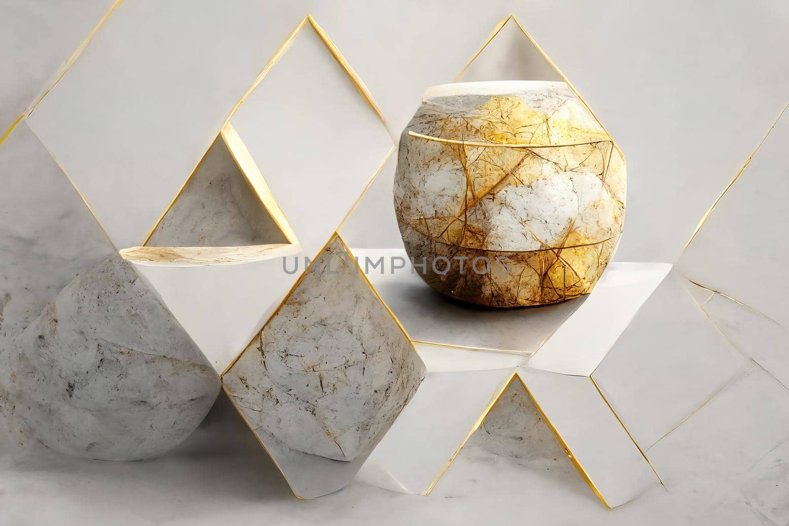 Abstract primitive shapes made of marble, 3d render by Farcas